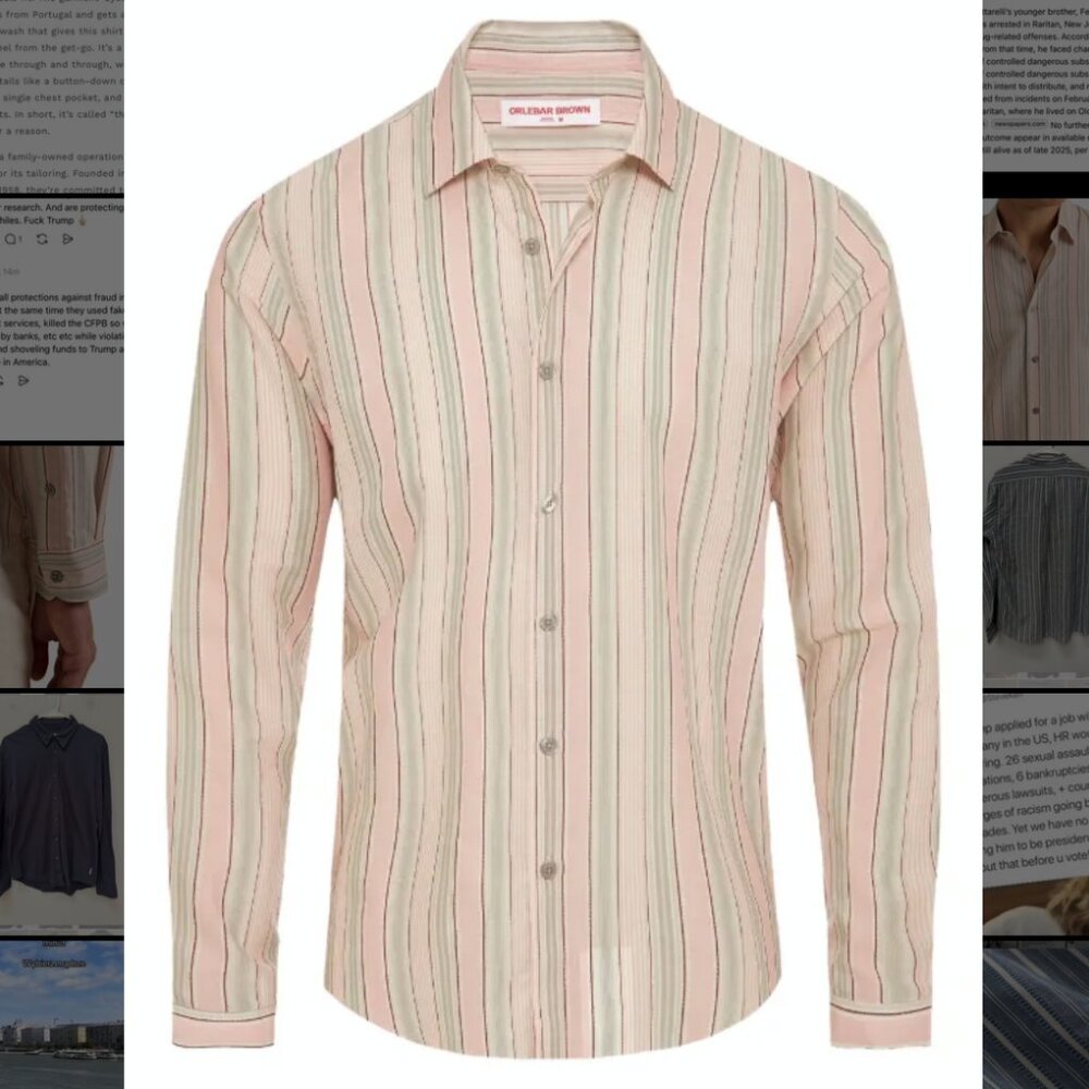 Orlebar Brown Long Sleeve Pink & Green Striped Button Up in Large